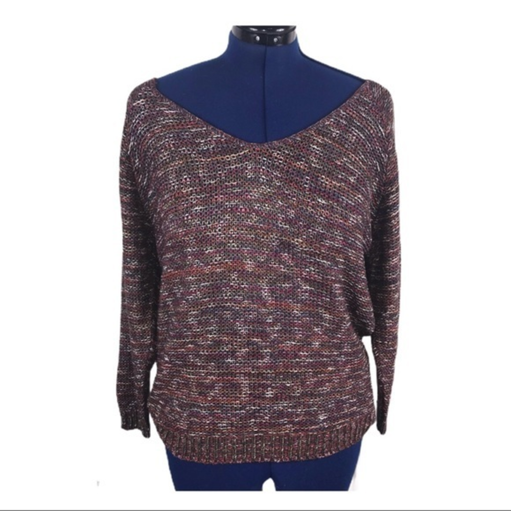 NWT Susina XLP red/purple marl v‎ neck dolman sleeve cutout back sweater